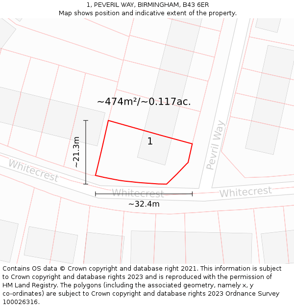 1, PEVERIL WAY, BIRMINGHAM, B43 6ER: Plot and title map