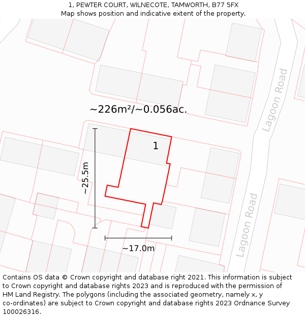 1, PEWTER COURT, WILNECOTE, TAMWORTH, B77 5FX: Plot and title map