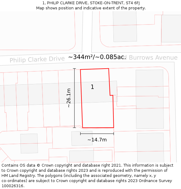 1, PHILIP CLARKE DRIVE, STOKE-ON-TRENT, ST4 6FJ: Plot and title map