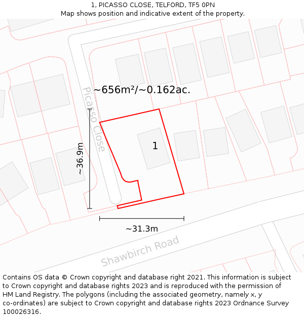 1, PICASSO CLOSE, TELFORD, TF5 0PN: Plot and title map