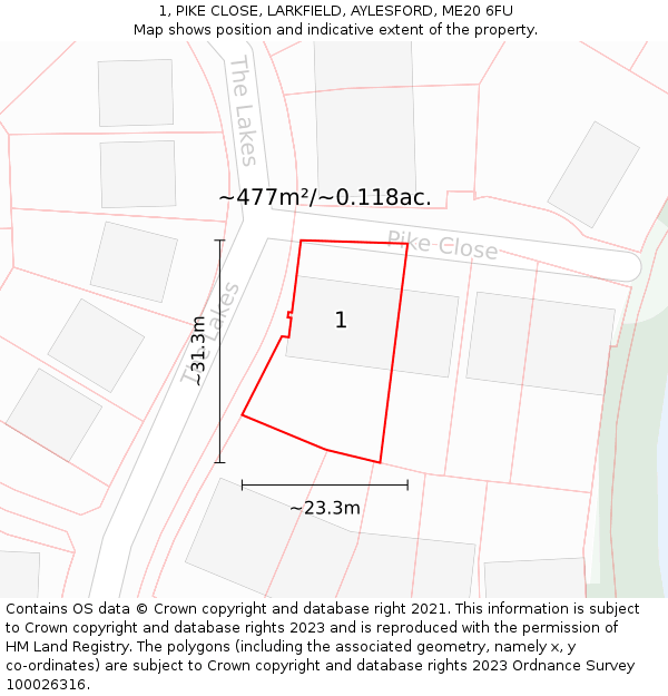 1, PIKE CLOSE, LARKFIELD, AYLESFORD, ME20 6FU: Plot and title map