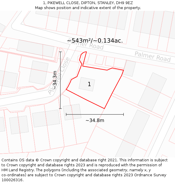 1, PIKEWELL CLOSE, DIPTON, STANLEY, DH9 9EZ: Plot and title map