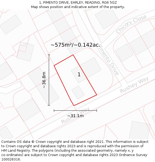 1, PIMENTO DRIVE, EARLEY, READING, RG6 5GZ: Plot and title map
