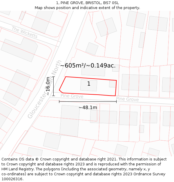 1, PINE GROVE, BRISTOL, BS7 0SL: Plot and title map