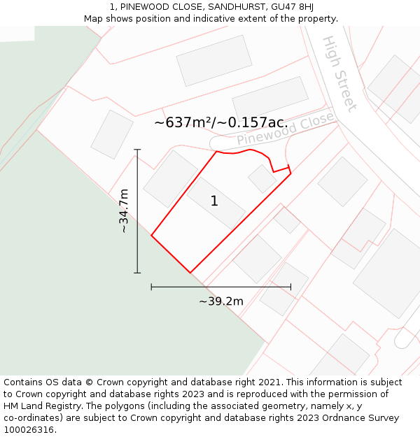 1, PINEWOOD CLOSE, SANDHURST, GU47 8HJ: Plot and title map