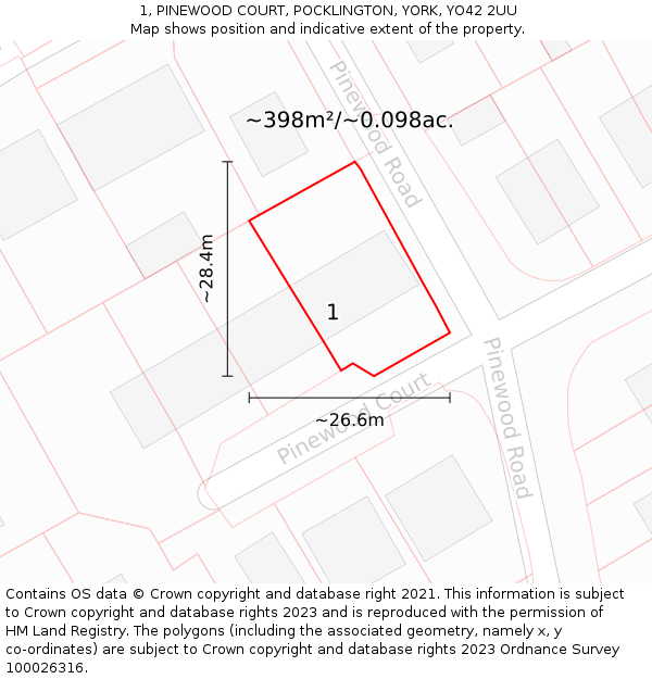 1, PINEWOOD COURT, POCKLINGTON, YORK, YO42 2UU: Plot and title map