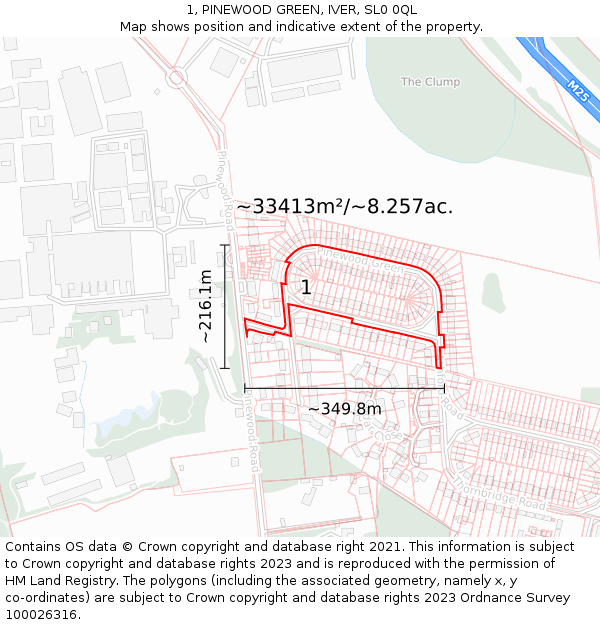 1, PINEWOOD GREEN, IVER, SL0 0QL: Plot and title map