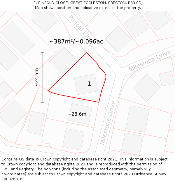 1, PINFOLD CLOSE, GREAT ECCLESTON, PRESTON, PR3 0DJ: Plot and title map