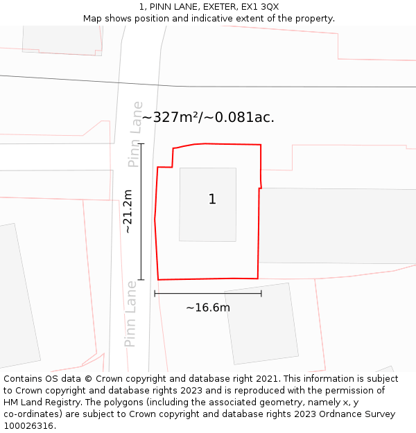 1, PINN LANE, EXETER, EX1 3QX: Plot and title map