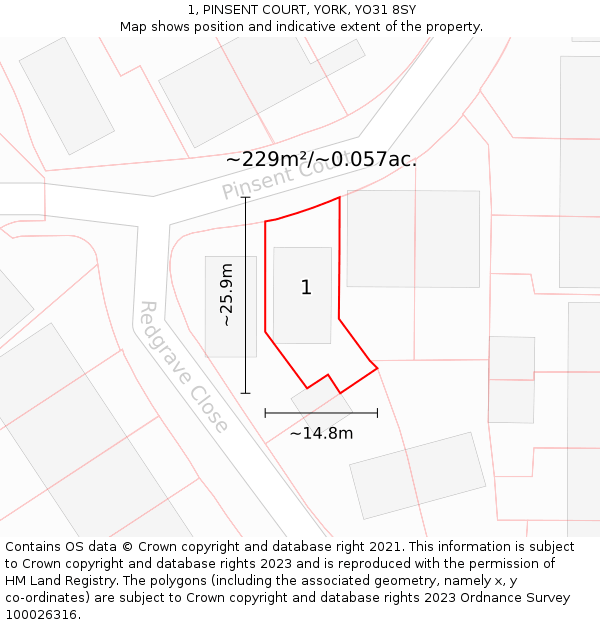 1, PINSENT COURT, YORK, YO31 8SY: Plot and title map