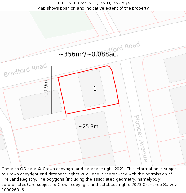 1, PIONEER AVENUE, BATH, BA2 5QX: Plot and title map