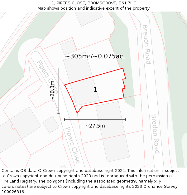 1, PIPERS CLOSE, BROMSGROVE, B61 7HG: Plot and title map