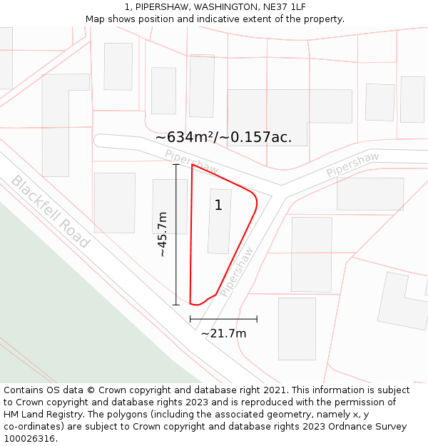 1, PIPERSHAW, WASHINGTON, NE37 1LF: Plot and title map