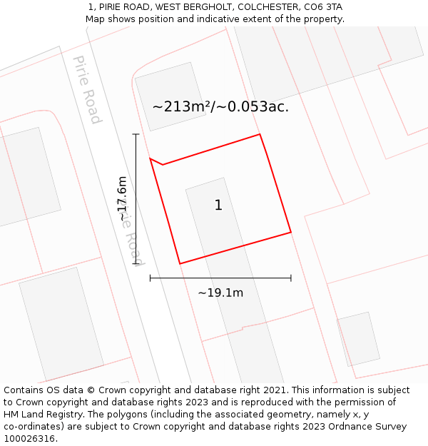 1, PIRIE ROAD, WEST BERGHOLT, COLCHESTER, CO6 3TA: Plot and title map