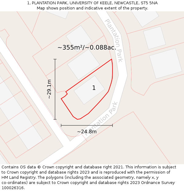 1, PLANTATION PARK, UNIVERSITY OF KEELE, NEWCASTLE, ST5 5NA: Plot and title map