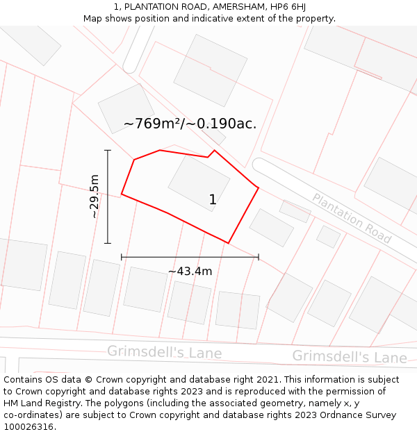 1, PLANTATION ROAD, AMERSHAM, HP6 6HJ: Plot and title map