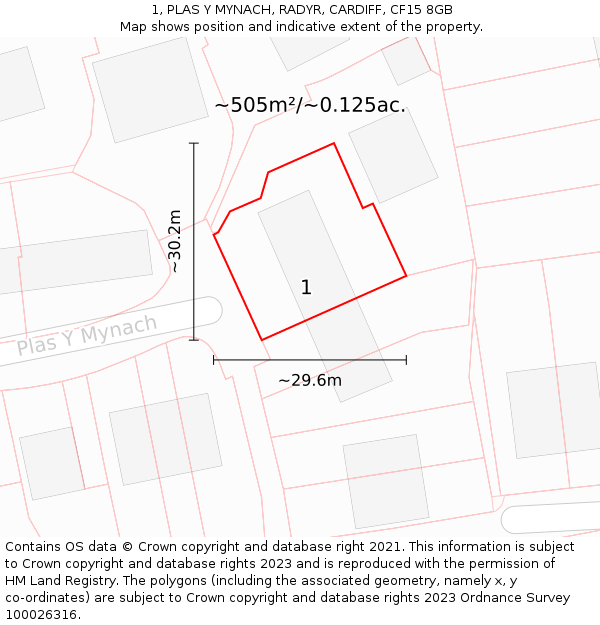 1, PLAS Y MYNACH, RADYR, CARDIFF, CF15 8GB: Plot and title map