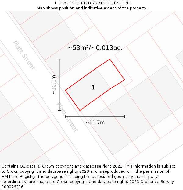 1, PLATT STREET, BLACKPOOL, FY1 3BH: Plot and title map