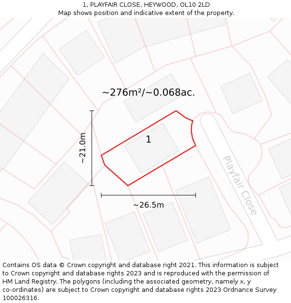 1, PLAYFAIR CLOSE, HEYWOOD, OL10 2LD: Plot and title map