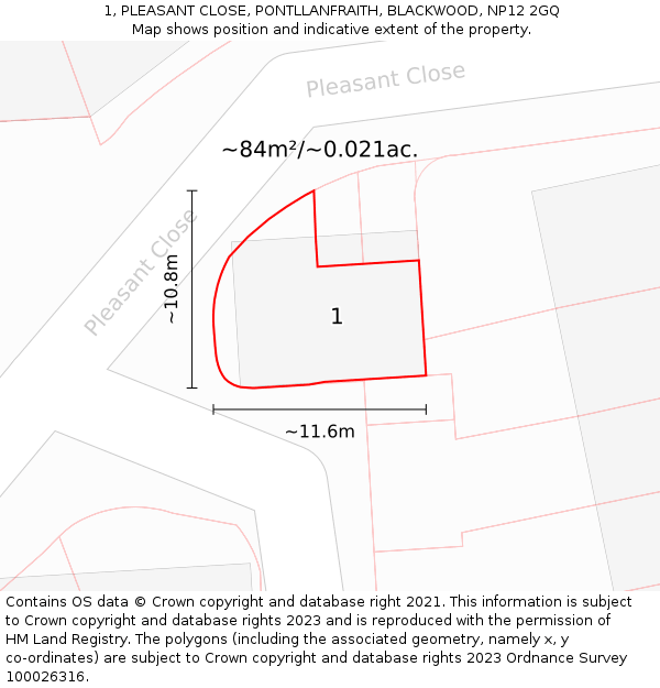 1, PLEASANT CLOSE, PONTLLANFRAITH, BLACKWOOD, NP12 2GQ: Plot and title map