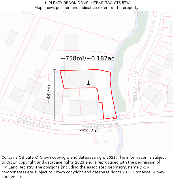 1, PLENTY BROOK DRIVE, HERNE BAY, CT6 5TW: Plot and title map