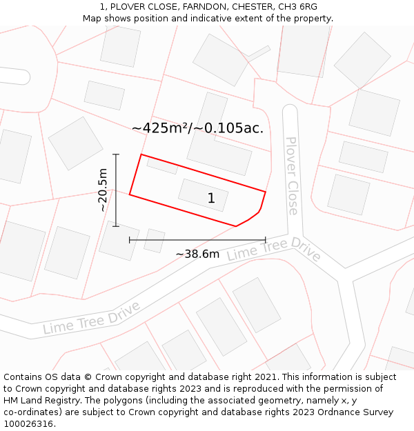 1, PLOVER CLOSE, FARNDON, CHESTER, CH3 6RG: Plot and title map