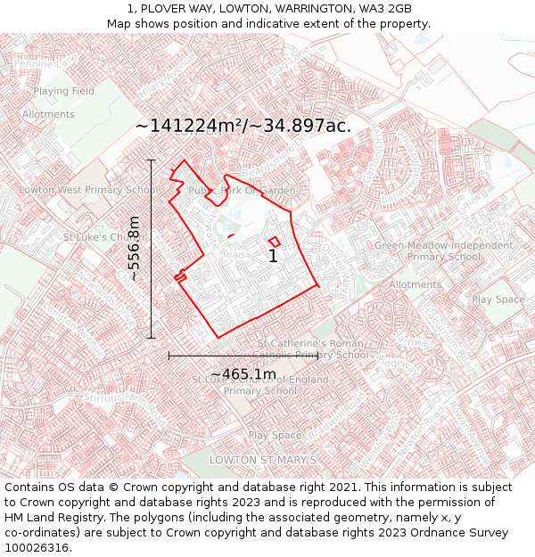 1, PLOVER WAY, LOWTON, WARRINGTON, WA3 2GB: Plot and title map