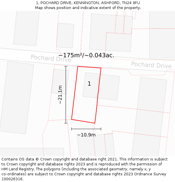 1, POCHARD DRIVE, KENNINGTON, ASHFORD, TN24 9FU: Plot and title map