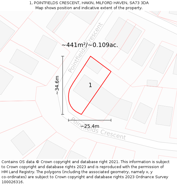 1, POINTFIELDS CRESCENT, HAKIN, MILFORD HAVEN, SA73 3DA: Plot and title map