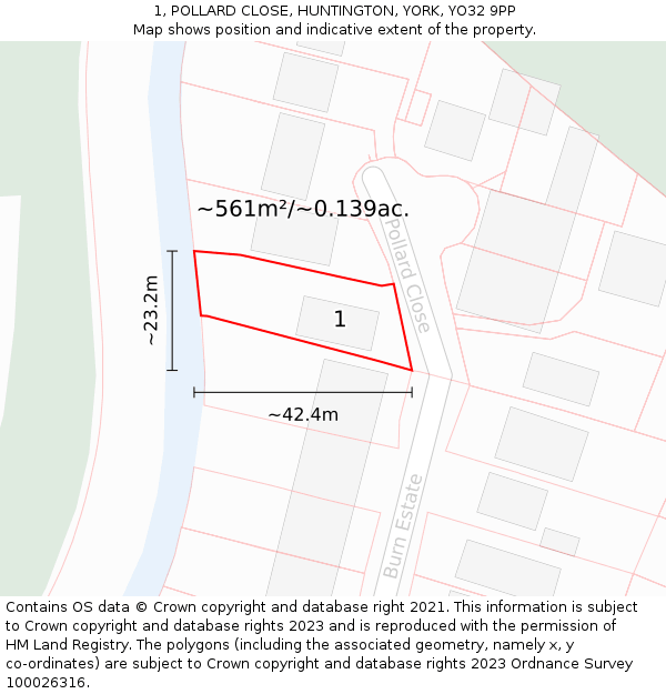 1, POLLARD CLOSE, HUNTINGTON, YORK, YO32 9PP: Plot and title map