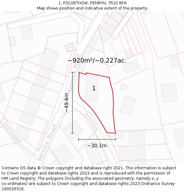 1, POLSETHOW, PENRYN, TR10 8PA: Plot and title map