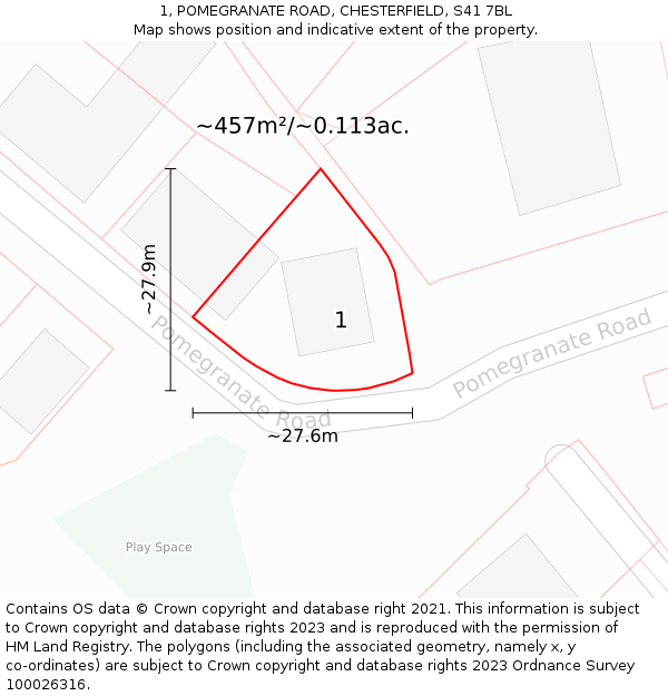 1, POMEGRANATE ROAD, CHESTERFIELD, S41 7BL: Plot and title map