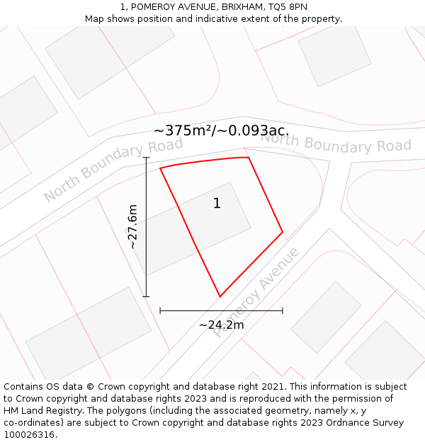 1, POMEROY AVENUE, BRIXHAM, TQ5 8PN: Plot and title map