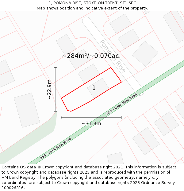 1, POMONA RISE, STOKE-ON-TRENT, ST1 6EG: Plot and title map