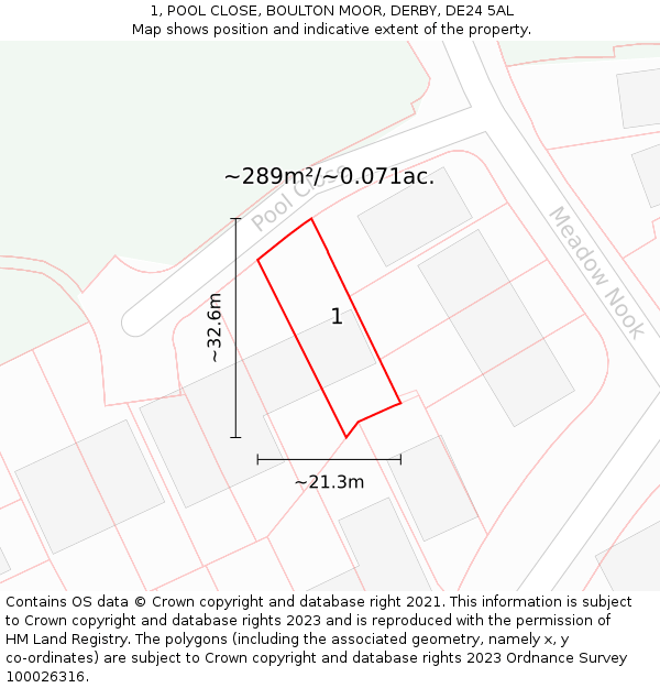 1, POOL CLOSE, BOULTON MOOR, DERBY, DE24 5AL: Plot and title map