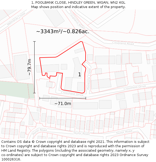 1, POOLBANK CLOSE, HINDLEY GREEN, WIGAN, WN2 4GL: Plot and title map