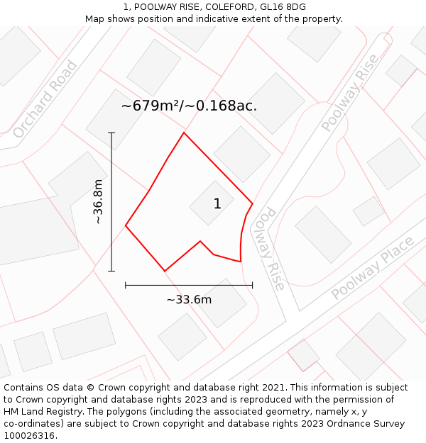 1, POOLWAY RISE, COLEFORD, GL16 8DG: Plot and title map