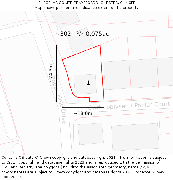 1, POPLAR COURT, PENYFFORDD, CHESTER, CH4 0FP: Plot and title map