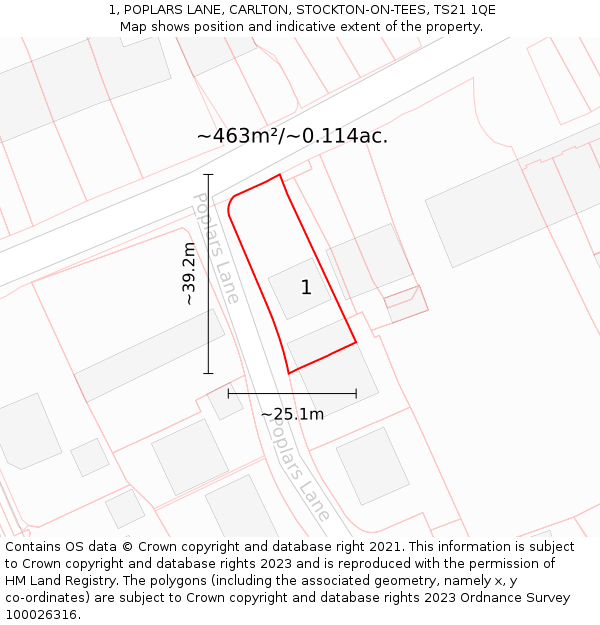 1, POPLARS LANE, CARLTON, STOCKTON-ON-TEES, TS21 1QE: Plot and title map