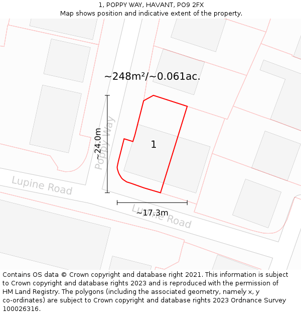 1, POPPY WAY, HAVANT, PO9 2FX: Plot and title map