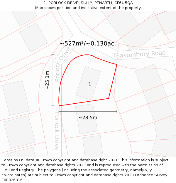 1, PORLOCK DRIVE, SULLY, PENARTH, CF64 5QA: Plot and title map
