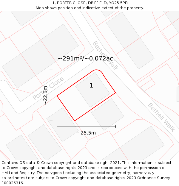 1, PORTER CLOSE, DRIFFIELD, YO25 5PB: Plot and title map