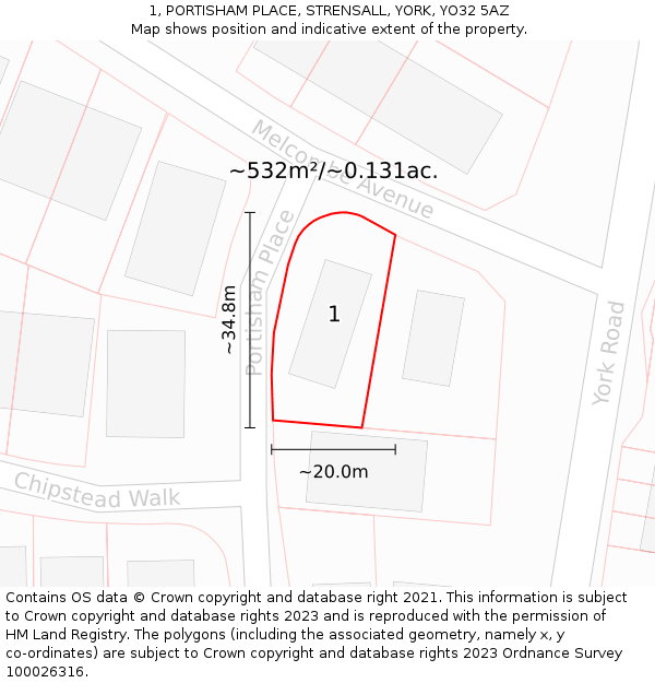 1, PORTISHAM PLACE, STRENSALL, YORK, YO32 5AZ: Plot and title map