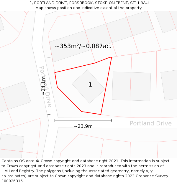 1, PORTLAND DRIVE, FORSBROOK, STOKE-ON-TRENT, ST11 9AU: Plot and title map
