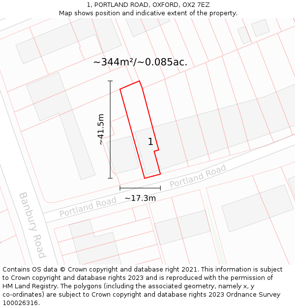 1, PORTLAND ROAD, OXFORD, OX2 7EZ: Plot and title map