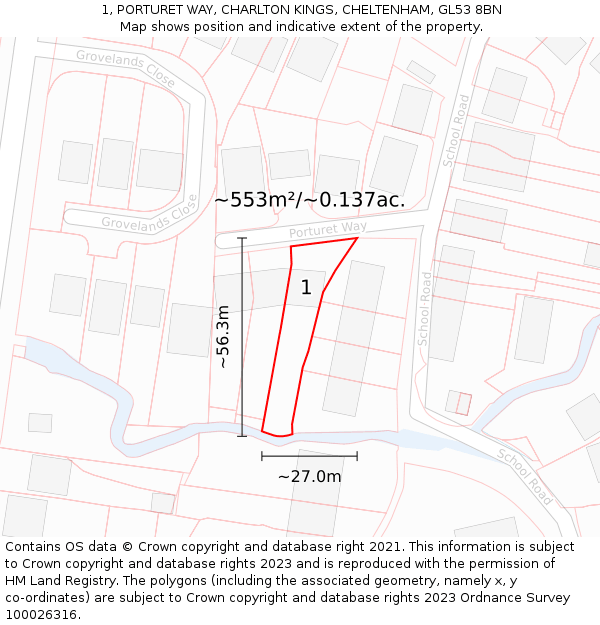 1, PORTURET WAY, CHARLTON KINGS, CHELTENHAM, GL53 8BN: Plot and title map