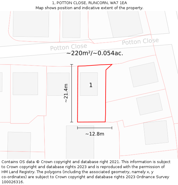 1, POTTON CLOSE, RUNCORN, WA7 1EA: Plot and title map