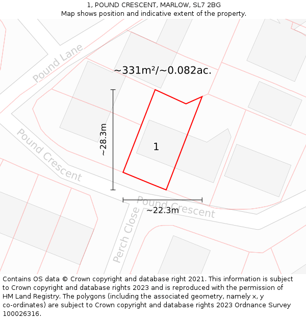 1, POUND CRESCENT, MARLOW, SL7 2BG: Plot and title map