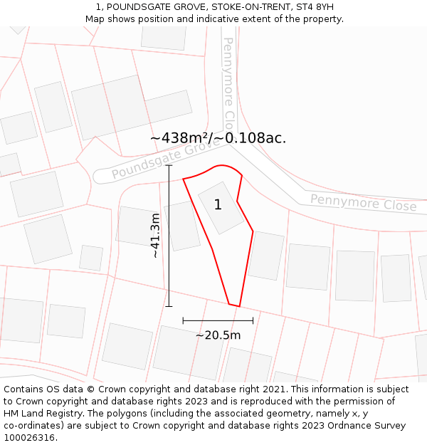 1, POUNDSGATE GROVE, STOKE-ON-TRENT, ST4 8YH: Plot and title map