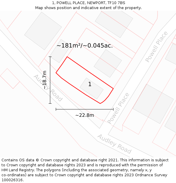 1, POWELL PLACE, NEWPORT, TF10 7BS: Plot and title map